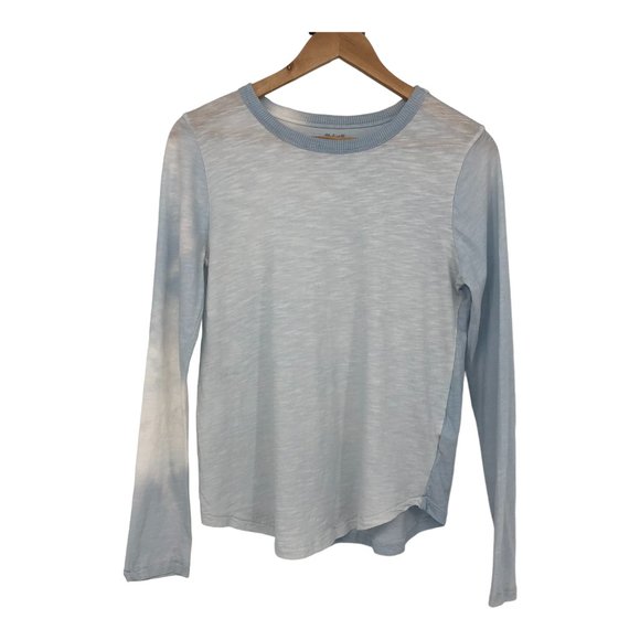 Madewell Blue White Cloudy Tie Dye Ribbed crewneck cotton whisper long sleeve SP - Picture 16 of 16